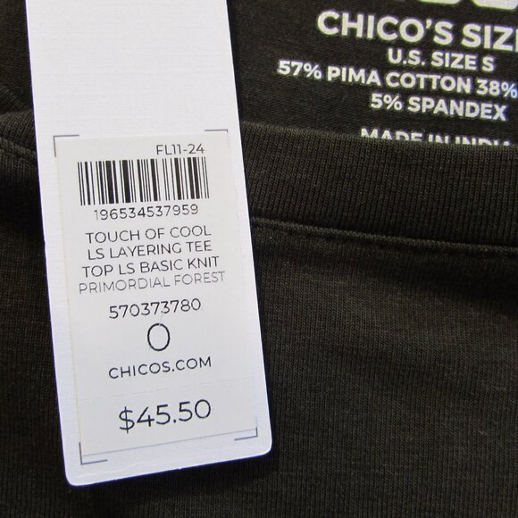 Chicos Touch Of Cool L/S Layering Tee Primordial Forest Green Size 0 (Small) - Picture 4 of 12
